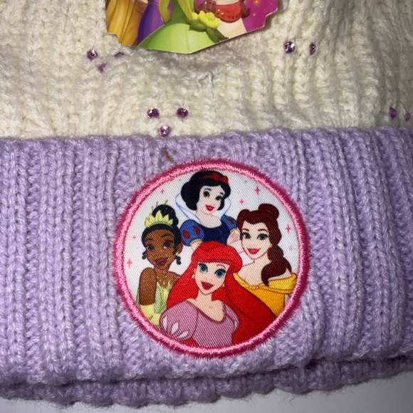 NWT Disney Princess Winter Snow Hat Beanie Gloves Set Purple Rhinestone Girls - Picture 2 of 5